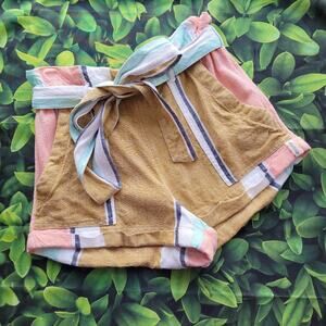 ripcurl Sunsetters Stripe Tied Belt Paperbag Waist Shorts size XS